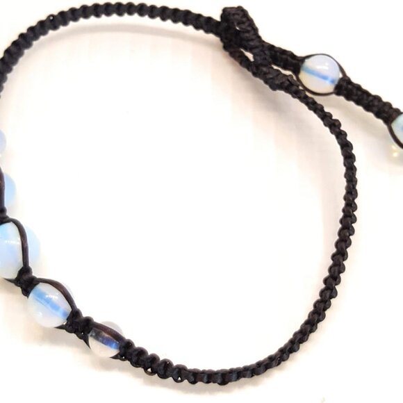 888 Opal Moonstone Anklet Bracelet Macrame Braided woven wax cord adjustable Ank - Picture 4 of 9